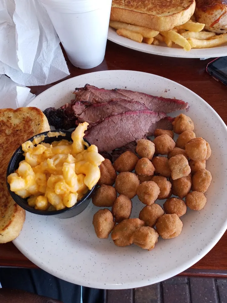 Beef Brisket w Mac & Cheese and Fried Okra
